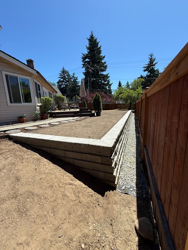 Retaining wall with fresh graded yard